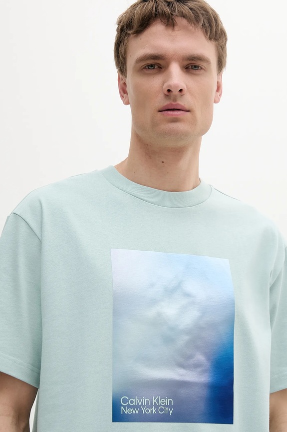 Calvin Klein Jeans t-shirt bawełniany turkusowy LV04RAB811