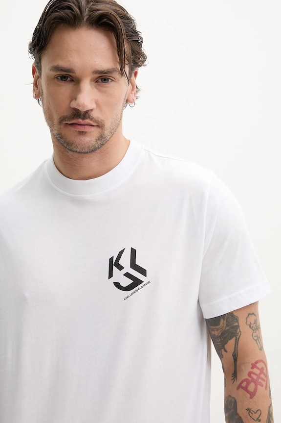 Karl Lagerfeld Jeans kratka majica moška z bombažem bela A2M17072