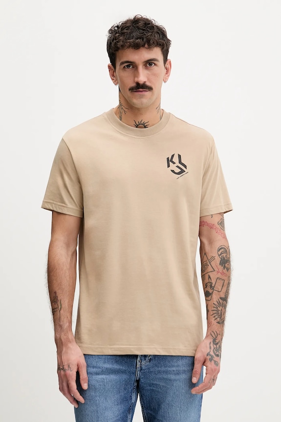 Karl Lagerfeld Jeans t-shirt męski z bawełny beżowy A2M17072