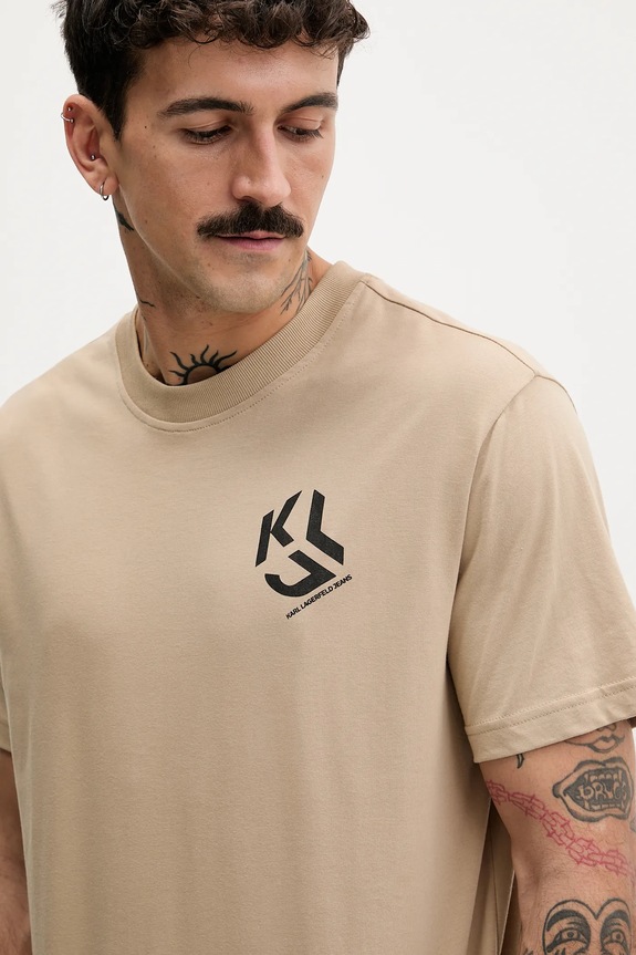 Karl Lagerfeld Jeans t-shirt męski z bawełny beżowy A2M17072