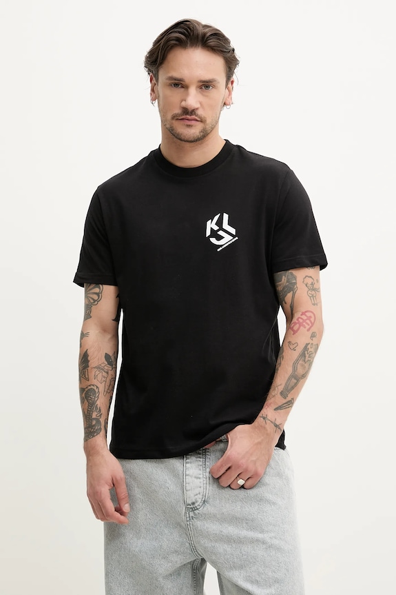 Karl Lagerfeld Jeans t-shirt férfi pamuttal nyomtatásos fekete A2M17072