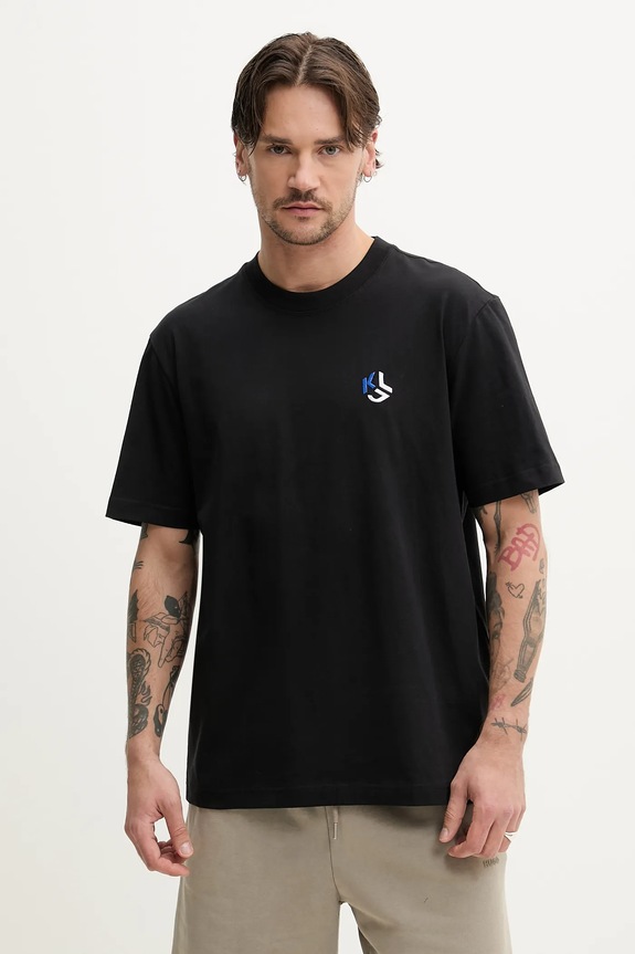 Bombažna kratka majica Karl Lagerfeld Jeans Našitek črna A2M17050