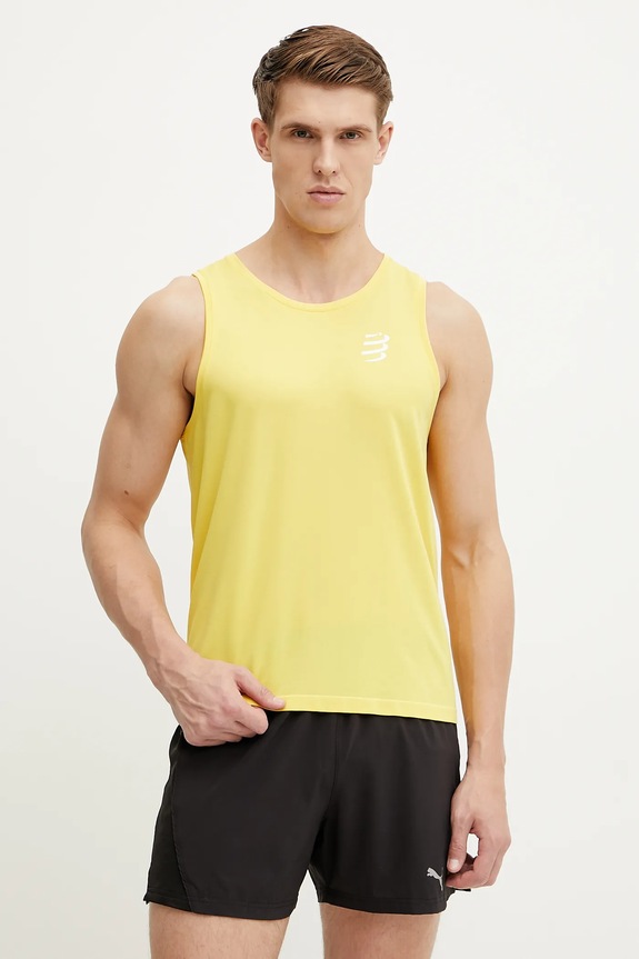 Μπλουζάκι για τρέξιμο Compressport Singlet κανονικό κίτρινο ATSM743