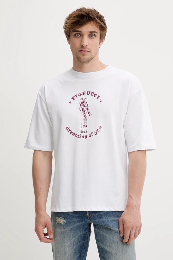 Bavlněné tričko Fiorucci White Dreaming of You Print Relaxed Fit T-Shirt kulatý bílá M02SMTSH101CJ01WH03