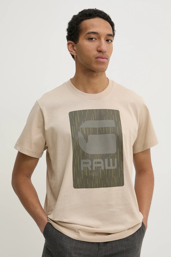 G-Star tricou din bumbac print bej D26478.C336