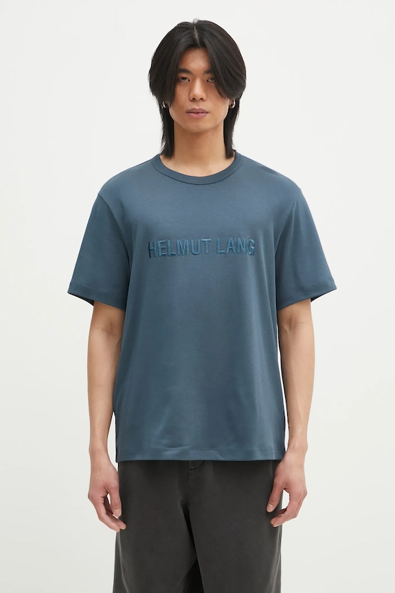 Helmut Lang cotton t-shirt Logo Ov Tee.Hvy Ever cotton turquoise O04HM599