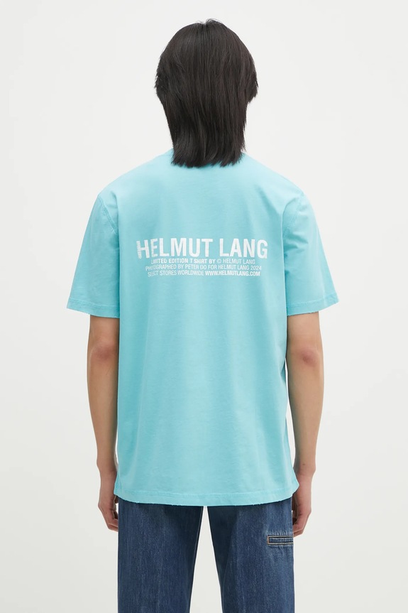 Clothing Helmut Lang cotton t-shirt Pstcard T Bk.Mal Lt O10HM516 turquoise