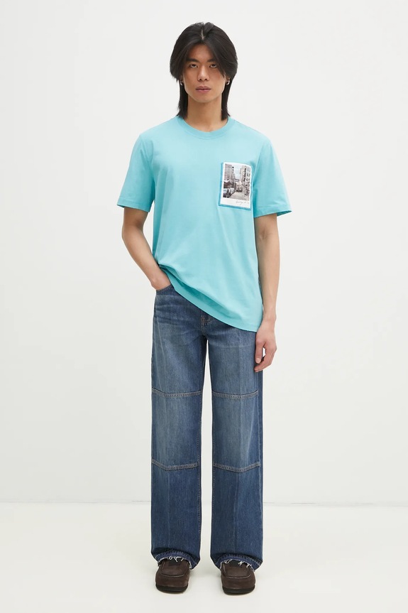 Helmut Lang cotton t-shirt Pstcard T Bk.Mal Lt O10HM516 turquoise