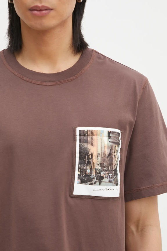Bavlnené tričko Helmut Lang Pstcard T Dtown.Mal hnedá O10HM518