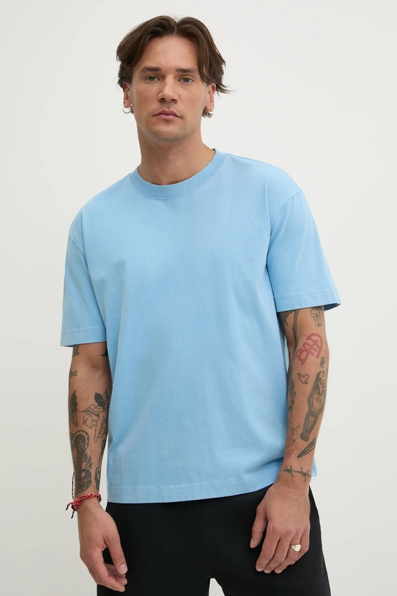 Hollister Co. tricou din bumbac uni albastru KI324.5205.221