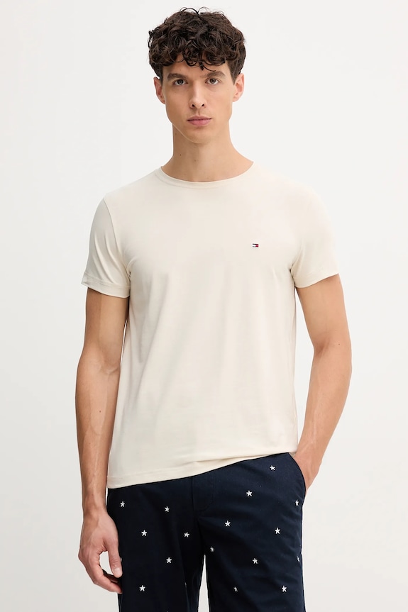 Tommy Hilfiger basic tričko pánske bavlnené s elastanom slim béžová MW0MW10800.