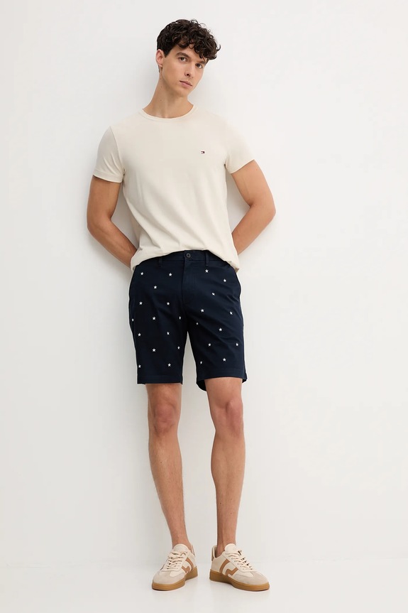 Tommy Hilfiger basic tričko pánske bavlnené s elastanom MW0MW10800. béžová SS26