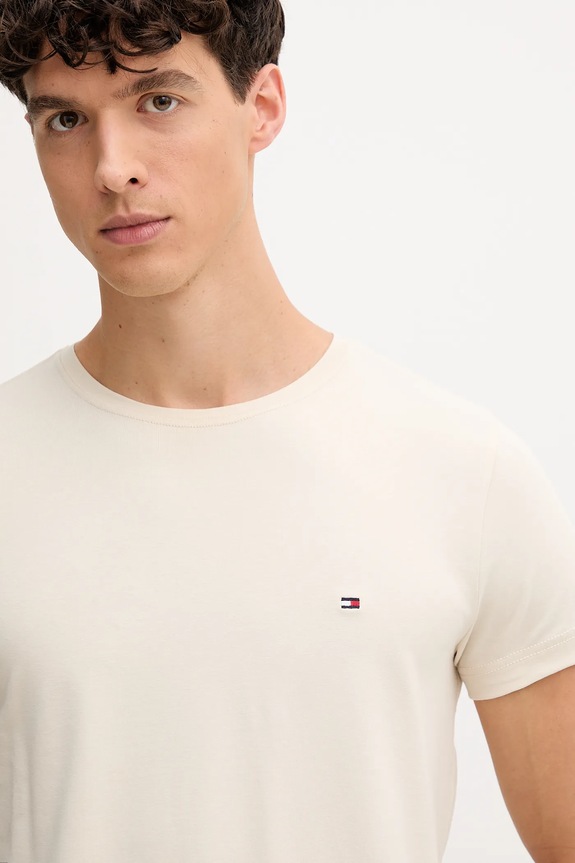 Tommy Hilfiger basic tričko pánske bavlnené s elastanom béžová MW0MW10800.