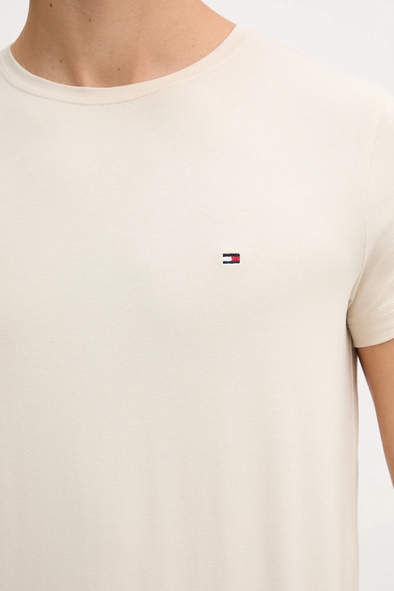 Tommy Hilfiger basic tričko pánske bavlnené s elastanom MW0MW10800. béžová