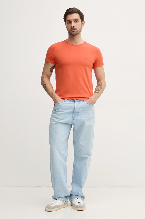 Tommy Hilfiger basic tričko pánske bavlnené s elastanom MW0MW10800. oranžová SS26