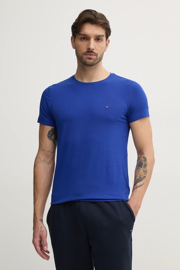 Tommy Hilfiger basic tričko pánske bavlnené s elastanom slim modrá MW0MW10800.