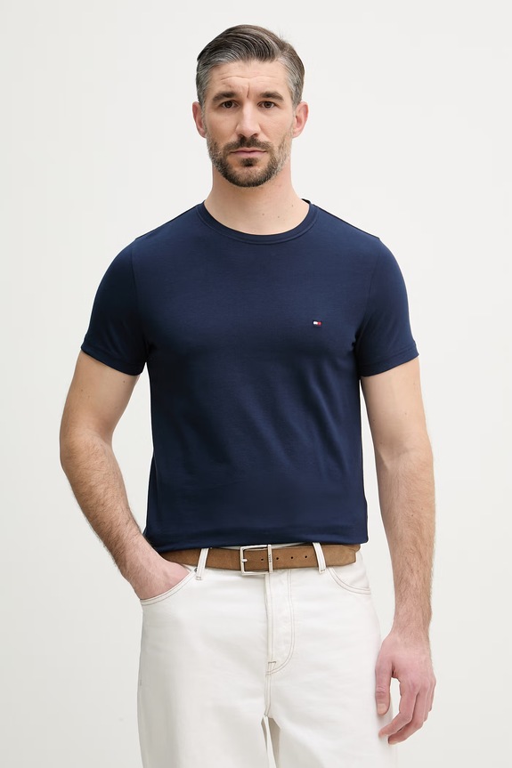 Tommy Hilfiger basic tričko pánske bavlnené s elastanom tmavomodrá MW0MW10800.