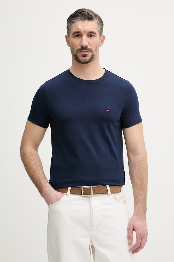 Tommy Hilfiger basic tričko pánske bavlnené s elastanom tmavomodrá MW0MW10800.