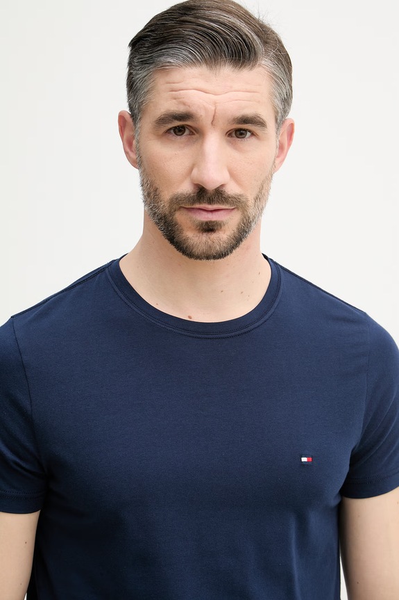 Tommy Hilfiger basic tričko pánske bavlnené s elastanom tmavomodrá MW0MW10800.