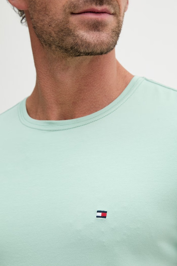 Tommy Hilfiger basic tričko pánske bavlnené s elastanom MW0MW10800. tyrkysová
