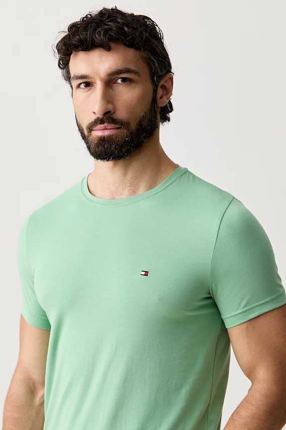 Tommy Hilfiger T-shirt basic męski bawełniany z elastanem zielony MW0MW10800.