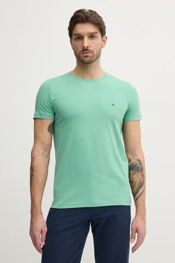 Tommy Hilfiger basic tričko pánske bavlnené s elastanom slim zelená MW0MW10800.