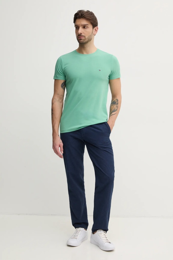 Tommy Hilfiger basic tričko pánske bavlnené s elastanom MW0MW10800. zelená SS26