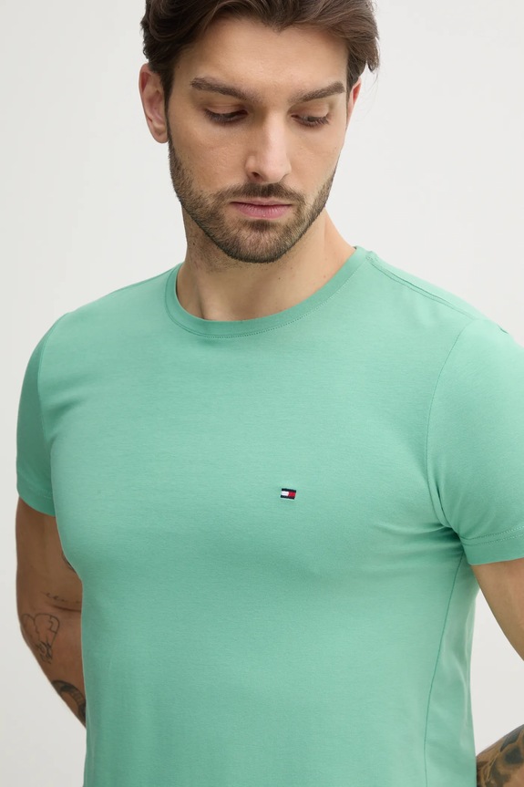 Tommy Hilfiger basic tričko pánske bavlnené s elastanom zelená MW0MW10800.