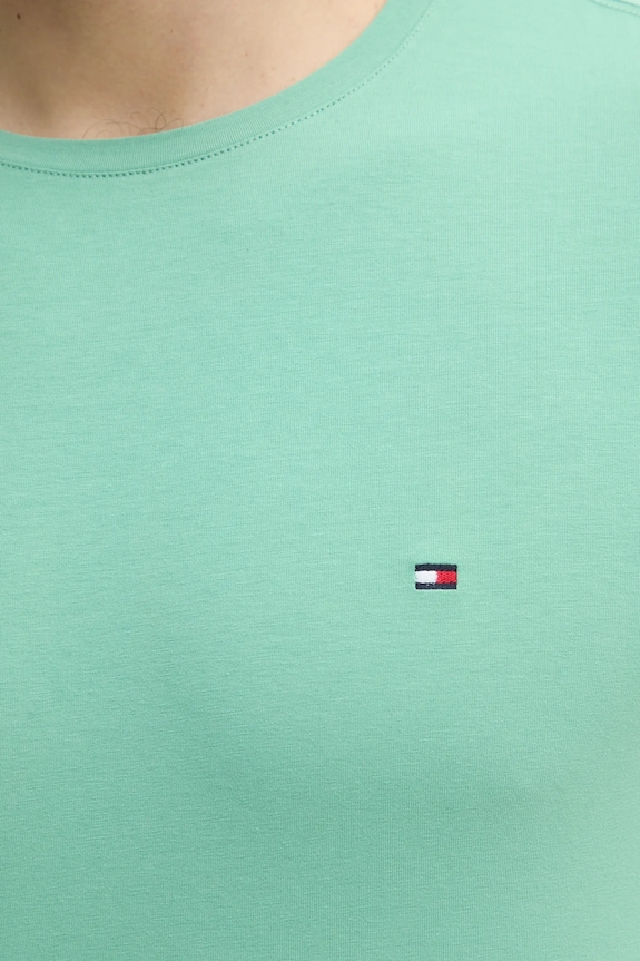 Tommy Hilfiger basic tričko pánske bavlnené s elastanom MW0MW10800. zelená