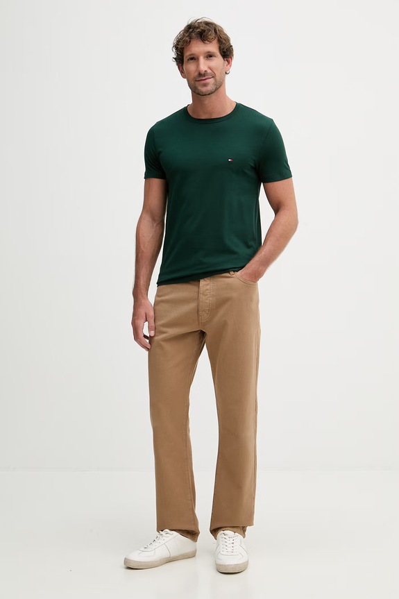 Tommy Hilfiger basic tričko pánske bavlnené s elastanom MW0MW10800. zelená SS26