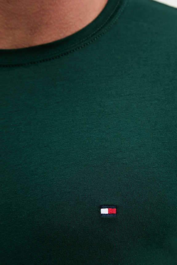 Tommy Hilfiger basic tričko pánske bavlnené s elastanom MW0MW10800. zelená