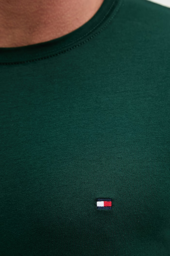Tommy Hilfiger basic tričko pánske bavlnené s elastanom MW0MW10800. zelená