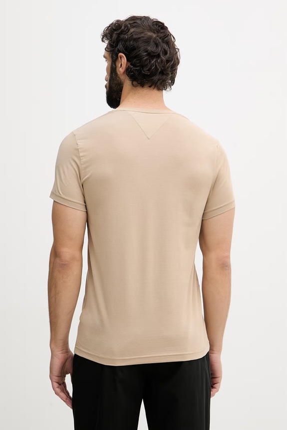 Oblečenie Tommy Hilfiger basic tričko pánske bavlnené s elastanom MW0MW10800. béžová