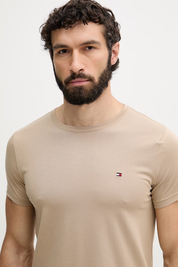 Tommy Hilfiger basic tričko pánske bavlnené s elastanom béžová MW0MW10800.