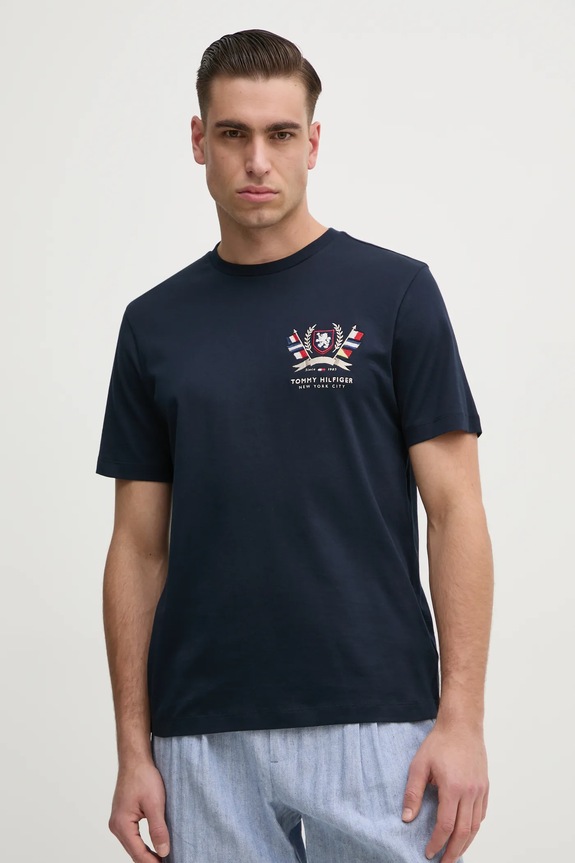 Βαμβακερό μπλουζάκι Tommy Hilfiger βαμβάκι σκούρο μπλε MW0MW38612