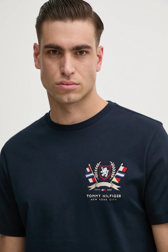 Βαμβακερό μπλουζάκι Tommy Hilfiger σκούρο μπλε MW0MW38612