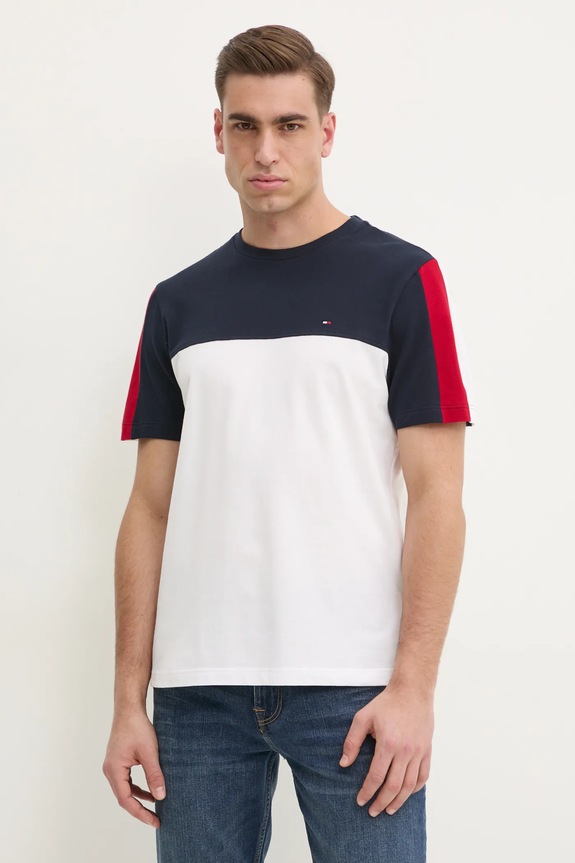 Tommy Hilfiger t-shirt bawełniany wzorzyste granatowy MW0MW39170