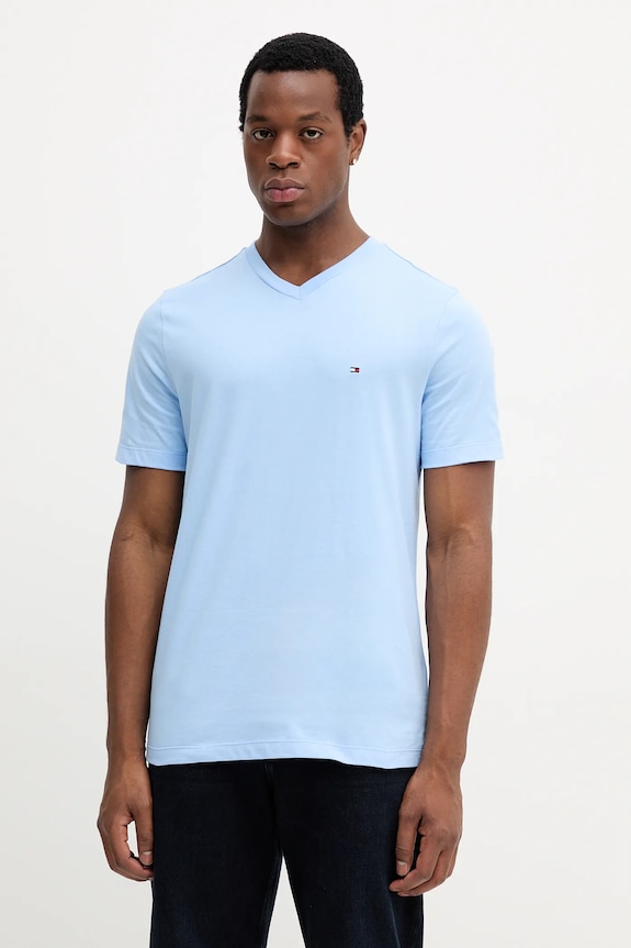 Tommy Hilfiger tricou bărbați din bumbac uni albastru MW0MW39249