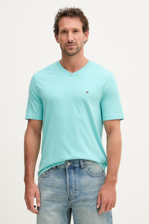 Tommy Hilfiger t-shirt męski bawełniany turkusowy MW0MW39249