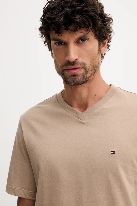Tommy Hilfiger t-shirt męski bawełniany beżowy MW0MW39249