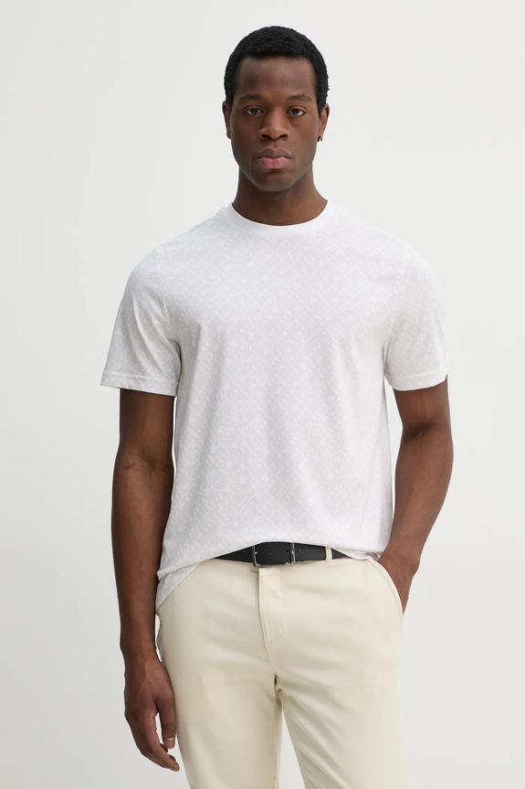 Βαμβακερό μπλουζάκι Tommy Hilfiger εμπριμέ λευκό MW0MW39251