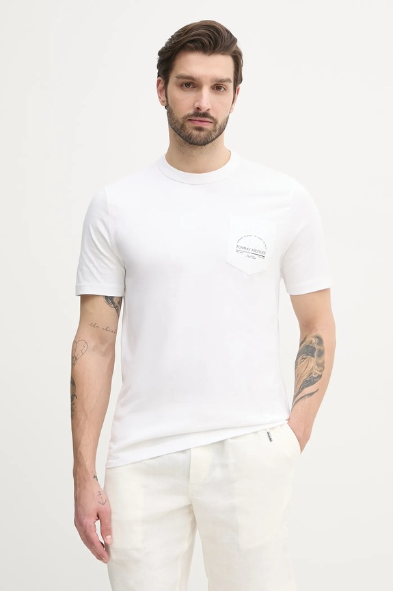 Βαμβακερό μπλουζάκι Tommy Hilfiger βαμβάκι λευκό MW0MW38623