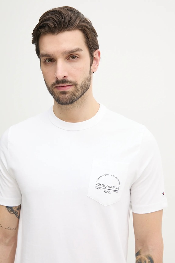 Βαμβακερό μπλουζάκι Tommy Hilfiger λευκό MW0MW38623