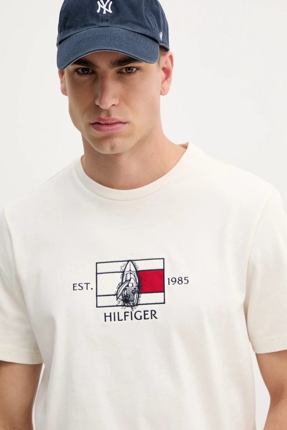 Βαμβακερό μπλουζάκι Tommy Hilfiger μπεζ MW0MW38628