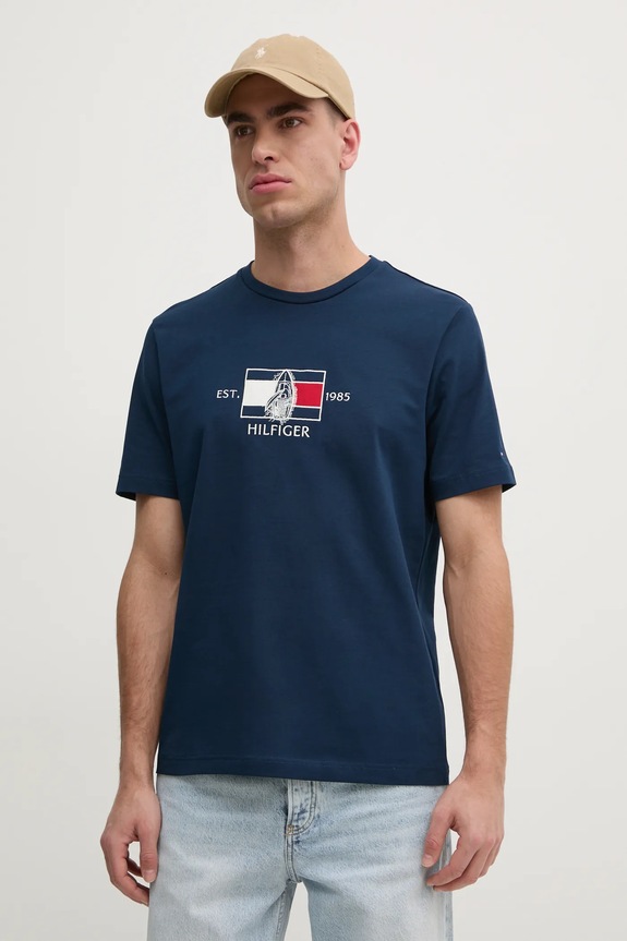 Bavlněné tričko Tommy Hilfiger nášivka námořnická modř MW0MW38628