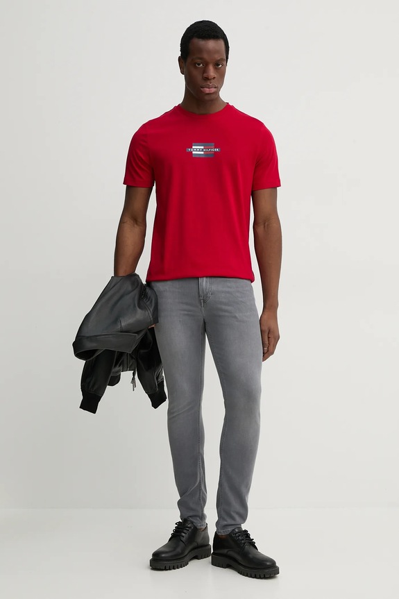Bavlněné tričko Tommy Hilfiger MW0MW38636 červená SS25