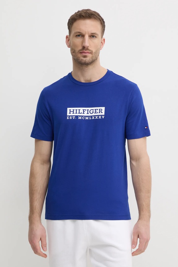 Bavlnené tričko Tommy Hilfiger potlač modrá MW0MW39149