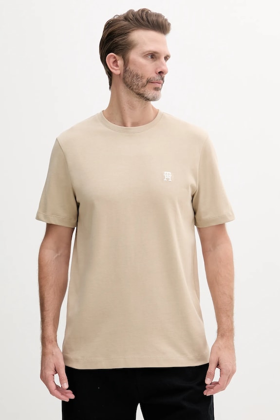 Bavlnené tričko Tommy Hilfiger nášivka béžová MW0MW39256