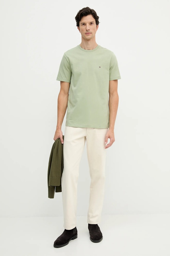 Tommy Hilfiger T-shirt męski bawełniany MW0MW39995 zielony SS26