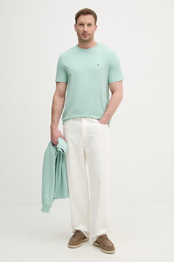 Tommy Hilfiger tricou bărbătesc din bumbac MW0MW39995 turcoaz SS26